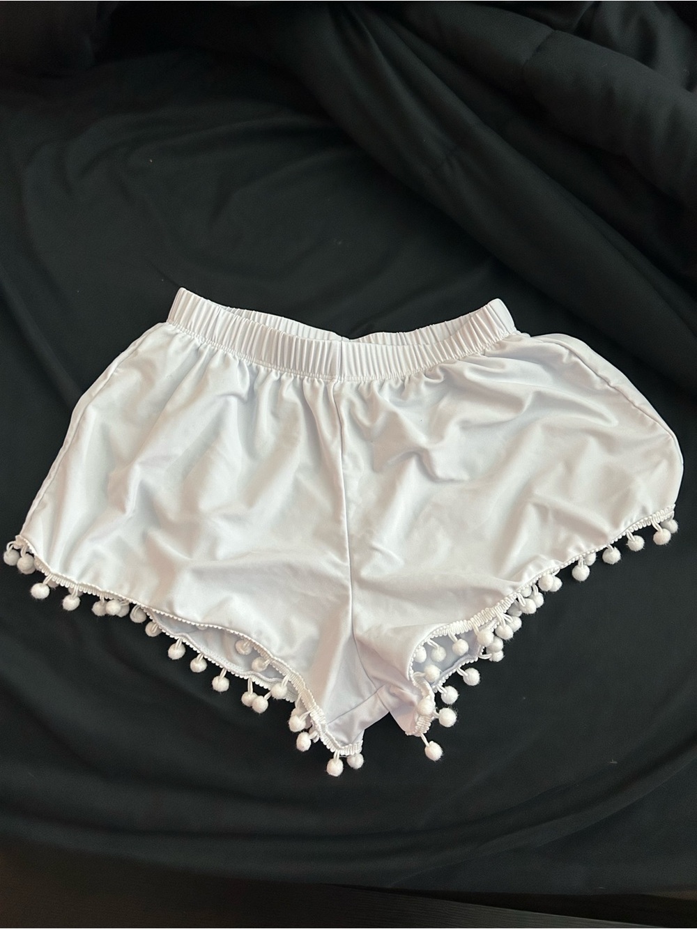 White Pom Pom Trim Lounge Shorts